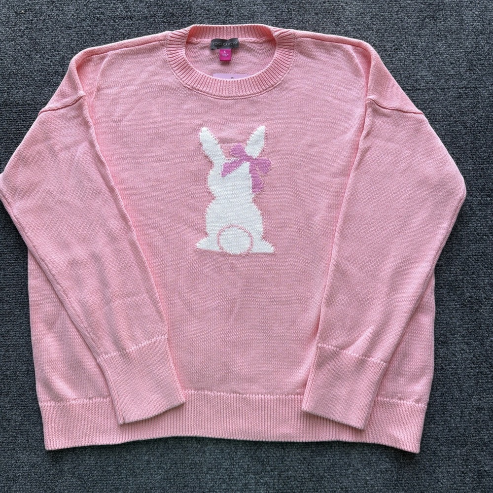 Vince Camuto Womens Bunny Pullover Sweater Pink Cotton Relaxed Size Small